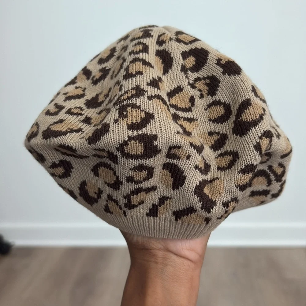 The Children’s Place Kids Girls Beret Hat Medium 7-8 Years Leopard Animal Print